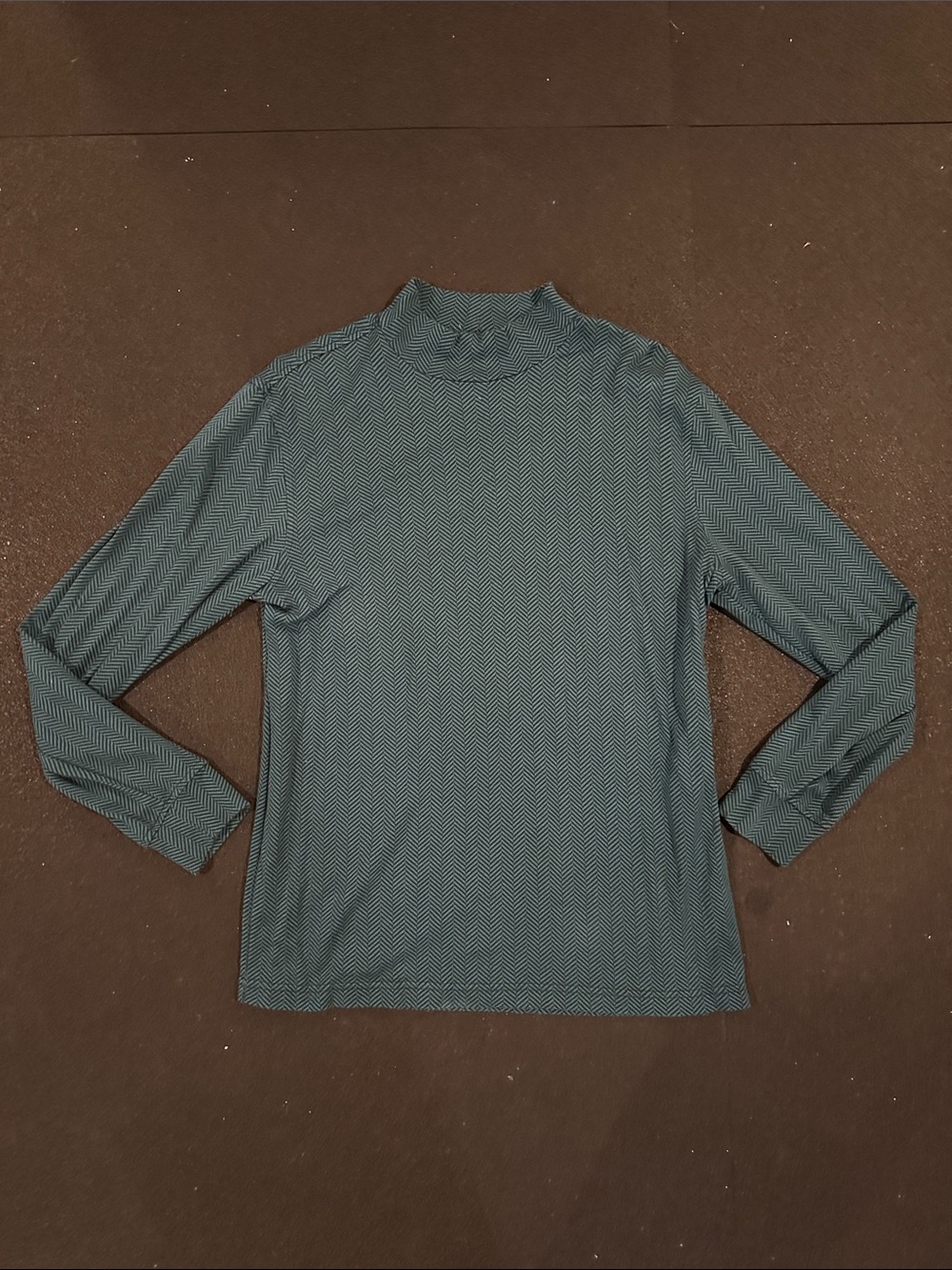 Lands' End Men's Long-Sleeve Mock Neck Shirt in Teal Herringbone